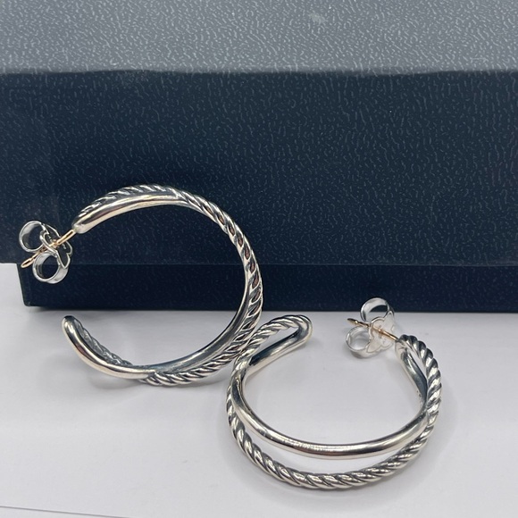 David Yurman Crossover Hoop Earrings in Sterling Silver, 33.7mm - Picture 7 of 10